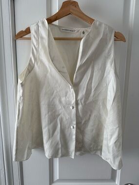 Victoria's Secret Cream Satin Sleeveless Button Top